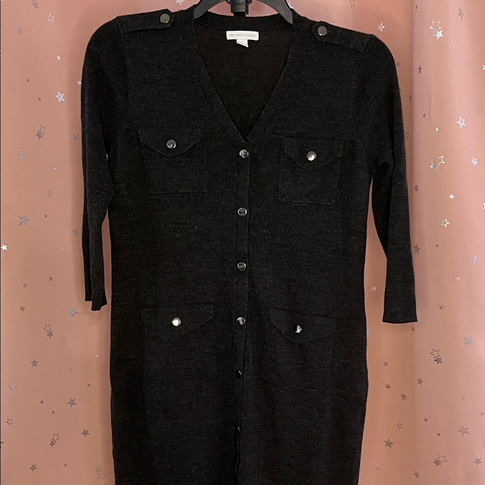 New York & Company Charcoal Knit Sweater Dress